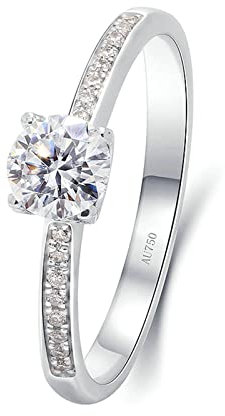 Ayoiow Ehering Damen Einzeln, Trauring Frau mit Rund Geschaffener Diamant 0.3ct Ring Weiß Größe 48 (15.3)