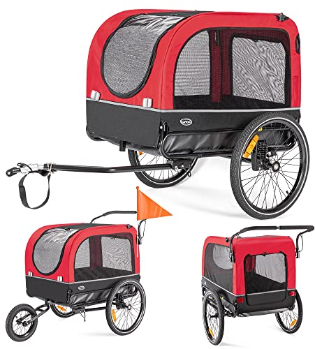 CXWXC Fahrradanhänger für Hunde 2 in 1 Fahrradanhänger & Jogger hundewagen mit Stoßdämpfer, Hundeanhänger Maximale Belastbarkeit 40KG/88LBS (Rot)