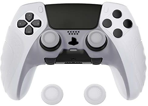 PlayVital Cover per ps5 Edge Controller Custodia Joystick Silicone Protettiva Skin Antiscivolo con Gommini Coprilevette Analogiche per ps5 Edge Wireless Controller-Guardian-Trasparente Bianco
