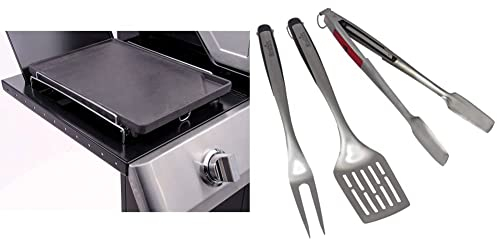 Char-Broil 140 767 - Comfort Grip 3-teiliges Grillbesteck, Edelstahl. & 140 515 - Gussgrillplattenaufsatz für Seitenbrenner alle Char-Broil Modelle.