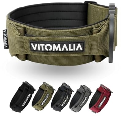 VITOMALIA® Taktisches Hundehalsband, 5 cm Breit: Stabiles Nylon, Magnet Handgriff, Sicherheitsschnalle, hundehalsband große Hunde (5cm/L = 45cm-60cm, Khaki)