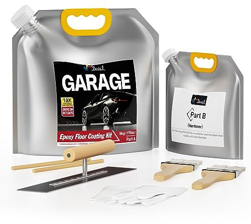 DWIL Garage Floor Epoxy Kit, Epoxy Garage Floor Coating Kit Self-Leveling 100% Solids, Garage Floor Paint Low odor Floor Coating for Garage, workshops, basements,1 Car Kit,High-Gloss,Dark Grey