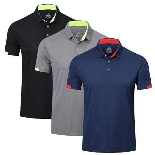 HUAKANG 3 Pack Mens Polo Shirts Short Sleeve Breathable Quick Dry Golf Top Running Sports Tee Top Gym Workout Polo T Shirts 0506 Black Grey Navy-S