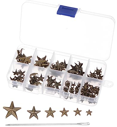 sourcing map 130Stk Metall Stern Nieten Klaue 5-Klaue Bronze Handgepresst Punk Nieten Klaue Perlen Nieten Kappe Nagel Kopf mit Groß Öse Nadeln für Basteln Leder Bekleidung Tasche Schuhe