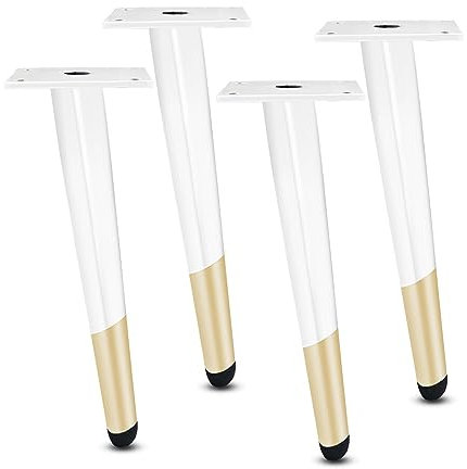 Lot de 4 Pieds de Meubles Tube Cône Oblique en Métal Meubles Jambes Pattes de Meuble blanc or pour les Armoires,Meubles TV,Tiroirs,Table de Chevet,Canapé,Lit Mobilier Remplacement (40cm)