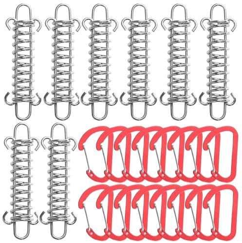 AstarFavor 8 pezzi Fibbia Molle di Tensione per Tenda, Molla di Tensione per Campeggio Gancio Tenditore a Molla con 16 Moschettoni per Tende da Sole, Accessori da Campeggio(rosso)