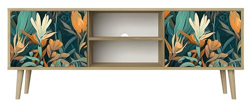 Healancy Biomedical TV Schrank mit Türen - Kommode - Fernsehschrank - Lowboard - Fernsehtisch - Wohnzimmer Möbel - Board mit Stauraum - Tisch - Sideboard - Fernsehrregal Riva-Eiche