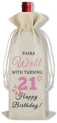 Ximalun 21st Birthday Gifts for Her 21st Birthday Party Decoration Wine Bag for Women 21 Years Old Birthday Bottle Bag Gifts for Best Friend Sister Daughter Granddaughter Niece Girlfriend