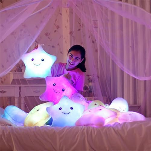 EXQUILEG LED Sternenkissen für Kinder - Leuchtendes Kissen mit Sternenmuster, Leuchtende Kinder Kissen, Deko Kissen led, Kuschelkissen Kinder Sternkissen (Gelb)