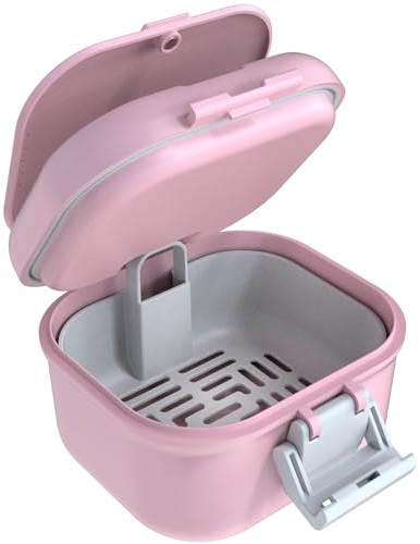 ARGOMAX Scatola per protesi a prova di perdite, Scatola per protesi a immersione portatile, Versione aggiornata con scomparto portaoggetti, Custodia per bagno Dentures con filtro (Rosa+Bianco).