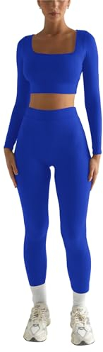 Dreamskull Sportanzug Trainingsanzug Damen Frauen 2 Teiler Bauchfrei Eng Yoga Gym Fitness Sport Anzug Kleidung Zweiteiler Damen Set Sale Sportwear Langarm Crop Top Oberteil Leggings Joggingsanzug