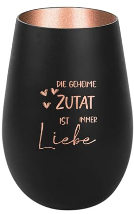 Der-Porzellan-Laden Windlicht mit Gravur Die geheime Zutat ist Immer Liebe, Schwarz Bronze, Teelichthalter aus Glas mit Spruch, Tischdeko modern