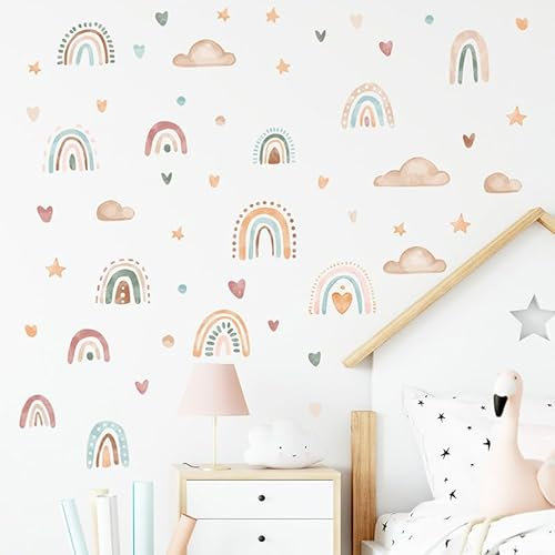 Wall Decoration Regenbogenherzförmiger Stern-Wolken-Aufkleber Wanddekoration Neugeborene Kinderzimmer Selbstklebende Tapete