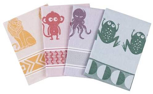 saewelo 4er Set Geschirrtücher in Geschenkverpackung, 100% Baumwolle, 50x70 cm (Wunder der Tierwelt, Mehrfarbig)