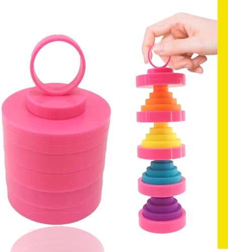 Magic folding blocks fidget toys - Transformable and spining - Stress Anxiety relief toy for ADHD Autism special needs- Finger toy extend retract up down - Gift for Adults & Kids! (Pink Circular)