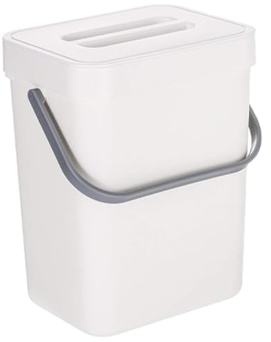 KITCHEN MOVE Poubelle de Table en Plastique recyclé 5L BODEN Blanc avec Poignée en Bambou