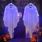Halloween Deko Geister, 2 Stück Halloween Hängende Geister mit Lila LED Licht, Leuchtende Geister Halloween, Gespenster Halloween Deko für Außen, Innen, Garten, Terrasse, Haus und Baumtür Deko