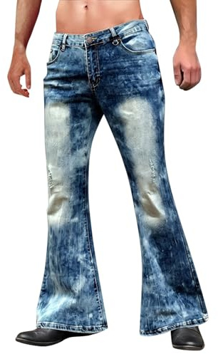 Jeans da uomo, jeans a zampa, blu scuro, stile vintage