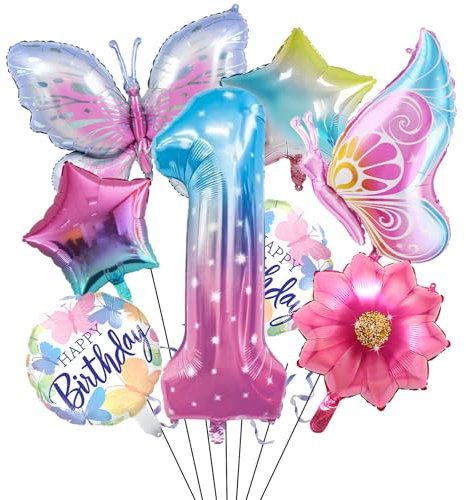 Schmetterlinge Deko Luftballon 1. Geburtstag Mädchen,Zahlen 1. Geburtstag Deko Schmetterling Folienballon,1 Jahre Geburtstagsdeko Schmetterling,Ballon 1 Geburtstag Deko für Schmetterling Themen Party