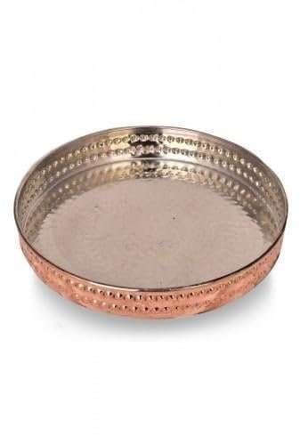 Sultanı - Bandeja redonda de cobre para hornear, 24 cm, forjada a mano, bandeja decorativa para servir