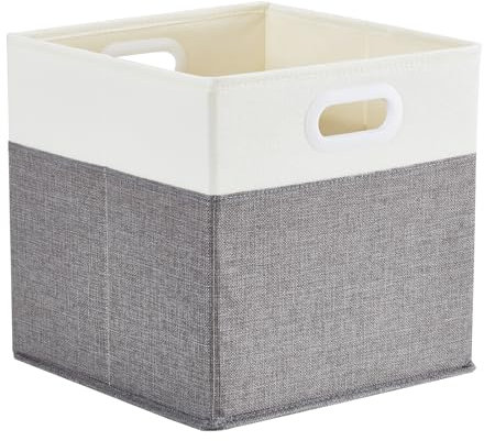 Mangata Cube Storage Boxes 25x25x25 cm, Fabric Storage Cube Baskets for Clothes Bins, Baskets, Chests,Toys (Grey / Cream White, 1Pcs)