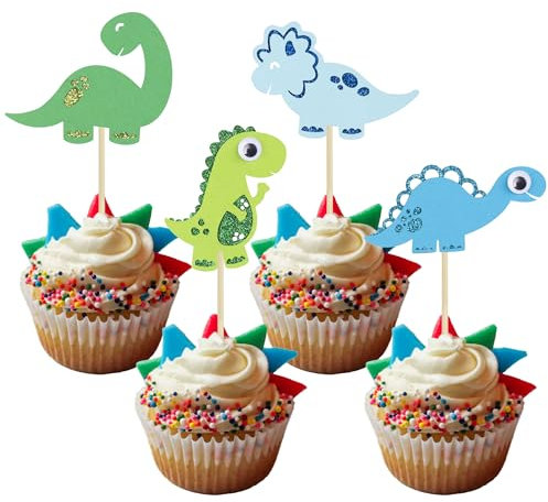Gyufise 24Pcs Dinosaurier Cupcake Toppers Assembled Baby Dinosaur Cupcake Picks für Dino-Thema Baby Dusche Kinder Geburtstag Party Kuchen Dekorationen Zubehör