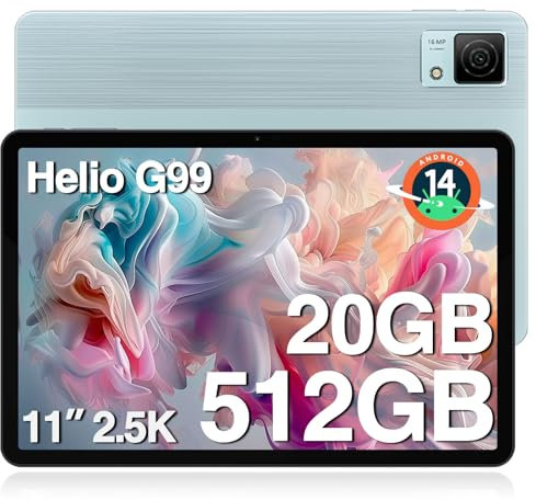DOOGEE T40 Tablet 11 Pollici, 2.5K 20GB RAM+512GB ROM/TF 2TB Android Tablets, Helio G99 Octa Core, PC con sim, 4G Dual SIM, Face ID/8580mAh/16MP+8MP/BT5/GPS/GMS/OTG/Type-C, Blu