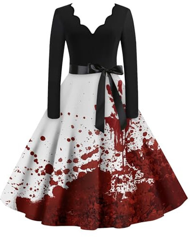 Robe Halloween Femme Gothique Cocktail Robe Vampire Femme Manche Longue Chic Robe Vintage Robe Noire Halloween Robe Hiver Femme Chic Mes Commandes(Rose Clair,XL)