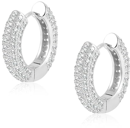 ALEXCRAFT Chunky Zirkonia Ohrringe Silber 925 Creolen Damen Klein Silver Hoop Earrings für Frauen Freundin Mama