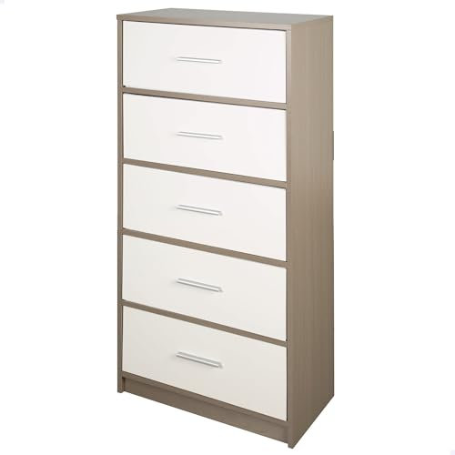 AKTIVE Max Home Cómoda dormitorio multiusos, Gris y blanco, 5 cajones de tela ligeros, 58x30x112 cm, Estructura madera, Sistema de almacenaje, Organización hogar, Decoración, Mueble vestidor (18414)