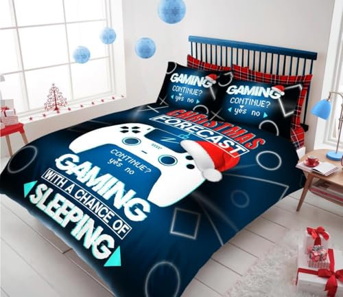 GC GAVENO CAVAILIA Xmas Duvet Cover Set - Christmas Bedding & Linen Set - Santa Quilt Cover Bed Set - Breathable Soft Comforter Cover Single (135x200 cm) With Pillowcase - Xmas Gift