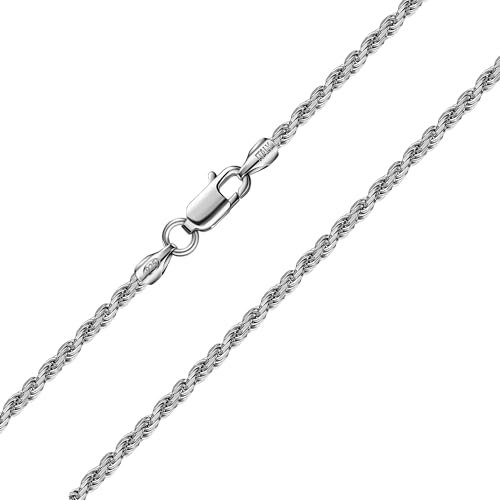 Ataria Halskette Damen & Herren Sterling Silber 925 rhodiniert 60cm, 2mm, 7.17g - Silber Kordelkette mit Rhodium Beschichtung