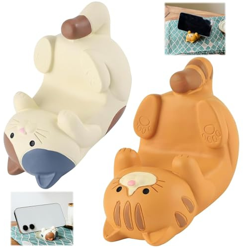SoeUyd 2 Pièces Funny Cat Holder, Chat Mignon Support de Téléphone, Supports pour Smartphone en Forme Chat, Fonctionne avec Tous Les Smartphones et Toutes Les Tables, Convient à la Maison, au