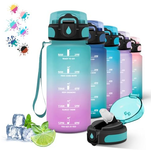 Borraccia, 500ml Borraccia Bambini, Borraccia con Cannuccia Senza Perdite, Borraccia Motivazionale con Scala Temporale, Borraccia Scuola per Ragazze, Borraccia per Scuole, Campeggio, Viaggio, Corsa