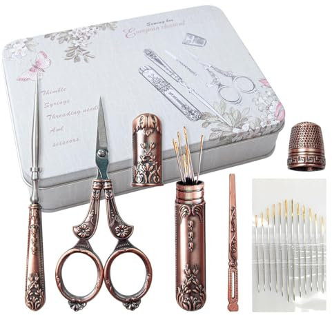 antike Schere - Kleine Vintage Stickerei Schere Tragbare - Europäische Paan Schere wiederverwendbar mit Etui Schere Vintage Gold Schere antike Schere Vintage Set in
