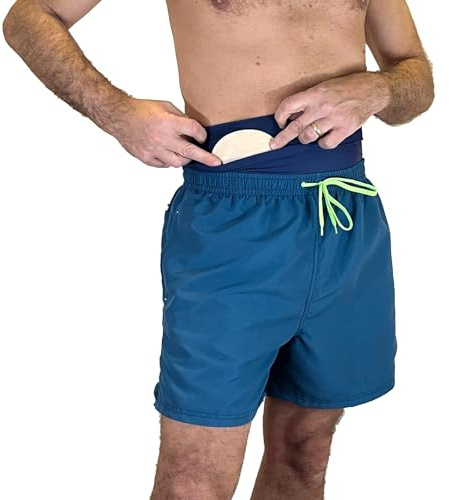 Glico Line Fascia Costume per Stomia da Uomo per Mare e Piscina, Tasca Interna per Contenere la Sacca, Made in Italy, Blu, L