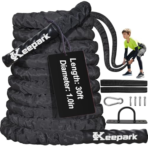 Keepark Kampfseile für Zuhause, Fitnessstudio, 2,5 cm Durchmesser, 9 m Länge, Trainingsseil mit Schutzhülle für Kinder, Männer, Frauen, Training, Fitness und Krafttraining
