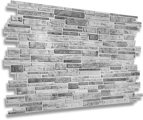 NOVECRAFTO Natural Stone Effect 3D Wall Panels - 20 Sheets Covering 99.2 sqft (9.22 sqm) Decorative PVC Plastic Cladding Panel Size 37.79 x 18.89 in (96x48 cm) – Grey Natural Stone Brickwork Pattern