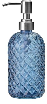 400ml Seifenspender aus Glas mit Edelstahlpumpe, BlauPumpe Liquid Shampoo Lotion Spenderflasche, Hand- und Spülmittelspender für Bad,Küche, Arbeitsplatte,Waschküche