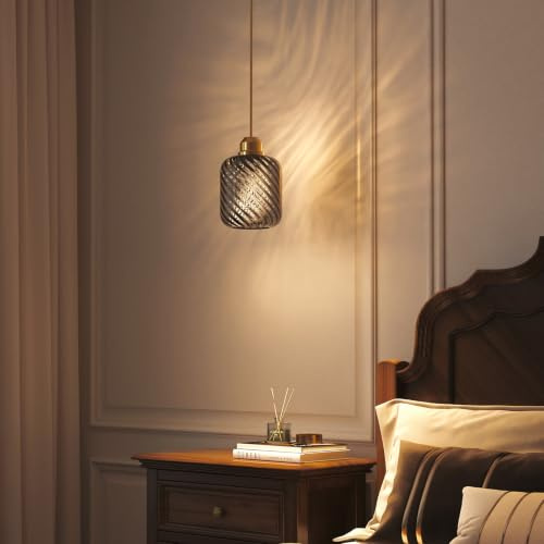 WILON Vintage Pendant Light, Cylindrical Glass Lampshades, Grey Shades | Adjustable Hanging Lights for Living Room Dining Room Loft [Energy Class E]