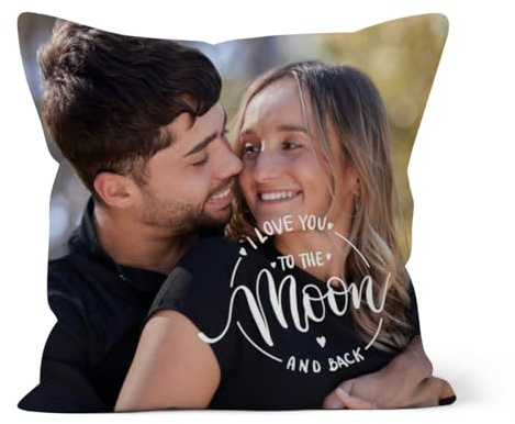 fotobar Personalisiertes Fotokissen - beidseitig mit je 1 Foto gestaltbar - Samtkissenbezug Love You to - Geschenk Valentin, Partnergeschenk Love You to the 40 x 40 cm
