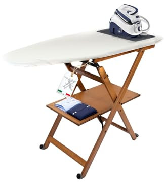 MOHOME Asse da Stiro Legno Faggio Noce Pieghevole Salvaspazio Tappetino Silicone Portacaldaia Rotelle Trasportabili Dimensioni 123 x 89 x 48 cm Made in Italy Con Set 3 Grucce in Omaggio