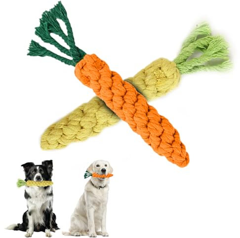 DANCOLOR Tough Dog Rope Toys, 2 Pack Carrot Pet Chew Toys For Aggressive Chewers, 22cm Interactive Dental Teeth Cleaning Rope Dog Toy, Puppy Teething Toys For Small Medium Large Dogs