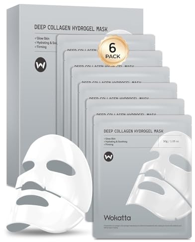 Collagen Mask 6 Stück, Wokatta Overnight Hydrogel Maske, Anti-Aging Kollagen Gesichtsmaske für reduziert Falten & verbessert Elastizität, Feuchtigkeitsspendend & Straffend, Glatte & strahlende Haut
