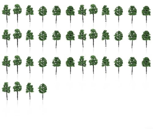 Lot de 40 arbres miniatures vert foncé 5 cm N échelle 1/250 miniature ferroviaire construction paysage diorama paysage affichage train scène architecture modèle table sable jardin bricolage décoration