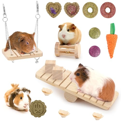 FIDWALL 15-teiliges Hamster Spielzeug & Knabberset – Natürliches Holz & Heu-Kauspielzeug für Hamster, Meerschweinchen, Kaninchen – Zubehör zum Spielen, Kauen, Zahnpflege & gegen Langeweile