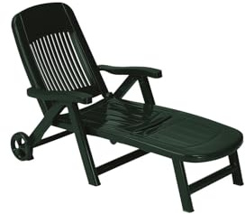 BERARDI Lettino Prendisole California, Regolabile 5 Posizioni, 190 x 80 x 98 cm, con Ruote, Verde Bosco