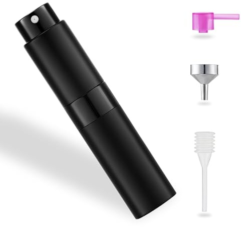 FRAVAST® Atomizador Perfume Recargable 8ml + 3 Accesorios de Rellenado + PDF con Manual de Conservación y Uso del Perfume | Atomizador para Viaje