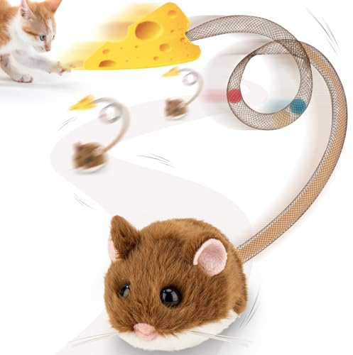 Migipaws Giocattolo interattivo per gatti, topolino elettrico con coda che si muove, sensore intelligente, squittio, giocattolo per gatti con erba gatta, ricaricabile