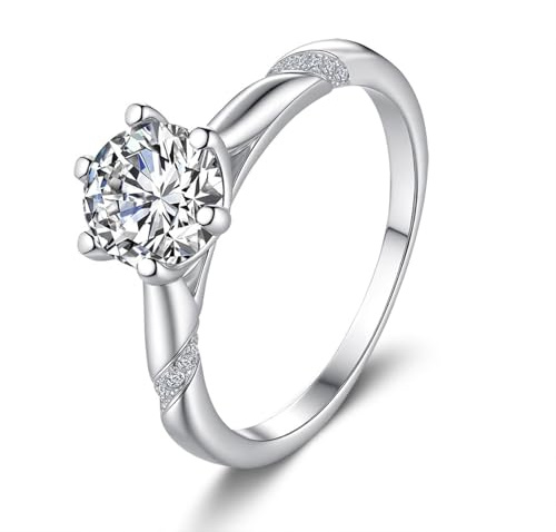 Whoiy Ring Gold Damen 9k 375, Hochzeits Ring Echtgold Solitär mit 2ct Moissanite Weißgold Ehering für Frauen Gr. 56 (17.8)